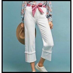 Pilcro & The Letterpress Jeans High Rise Wide Leg Crop Cuffed White Denim  29